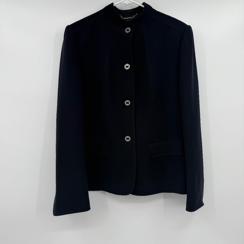 Calvin Klein Jacket Women 12 Black Buttons Blazer Coat Office Career Academia - Picture 1 of 11